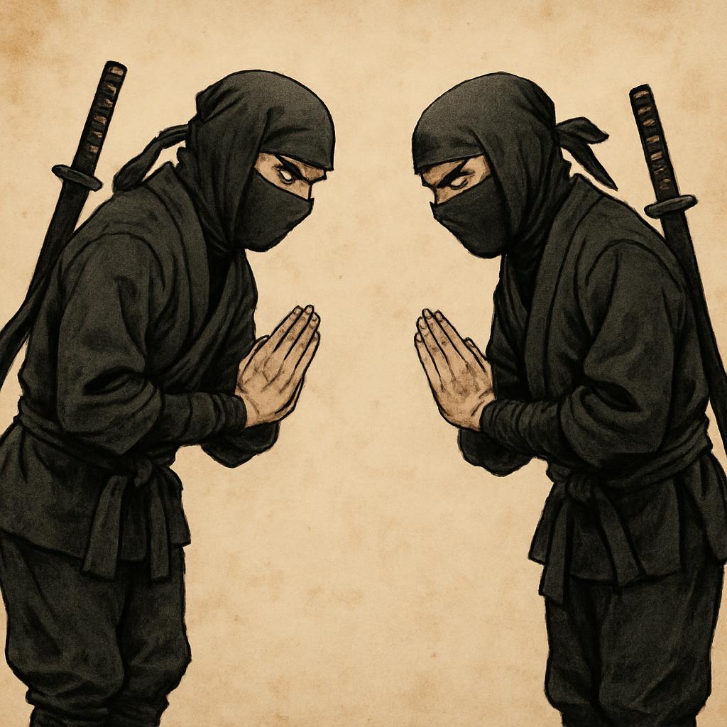 two ninja greeting each other in japenese style with attitude gl Blank Meme Template