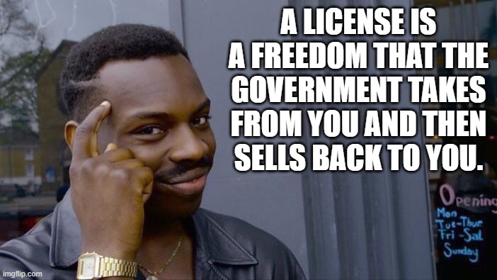 A 6-3 ruling from SCOTUS against permits for firearms.  We no longer have to beg the government to defend our life. | A LICENSE IS A FREEDOM THAT THE GOVERNMENT TAKES FROM YOU AND THEN SELLS BACK TO YOU. | image tagged in freedom | made w/ Imgflip meme maker