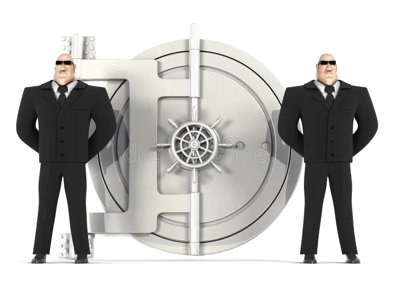 Two guards in front of safe Blank Meme Template