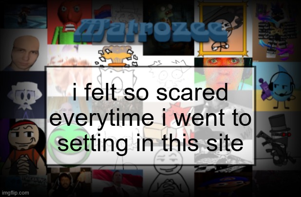 Matrozee Template V2 | i felt so scared everytime i went to setting in this site | image tagged in matrozee template v2 | made w/ Imgflip meme maker