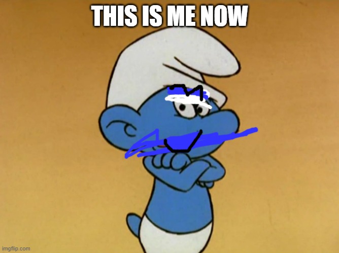 happy grouchy | THIS IS ME NOW | image tagged in grouchy smurf | made w/ Imgflip meme maker