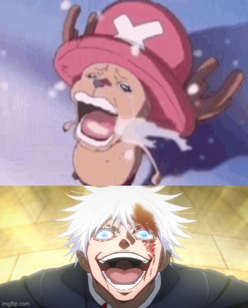 image tagged in crying chopper,gojo insane | made w/ Imgflip meme maker