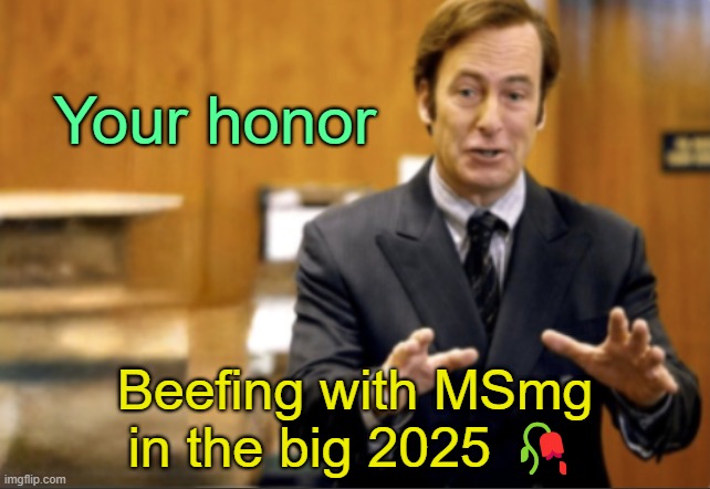 . | Your honor; Beefing with MSmg in the big 2025 🥀 | image tagged in saul goodman defending | made w/ Imgflip meme maker