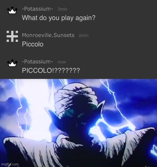 image tagged in piccolo lightning stare | made w/ Imgflip meme maker