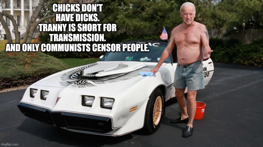 When you're a man trapped in a woman's body, your vagina is like the smallest penis imaginable, huh, mods? | CHICKS DON'T HAVE DICKS.
TRANNY IS SHORT FOR TRANSMISSION.
AND ONLY COMMUNISTS CENSOR PEOPLE. | image tagged in biden broom broom | made w/ Imgflip meme maker