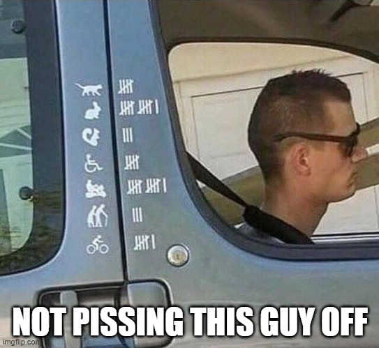 Tallies | NOT PISSING THIS GUY OFF | image tagged in dark humor | made w/ Imgflip meme maker