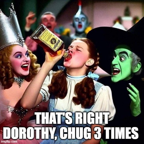 There's No Place Like Home | THAT'S RIGHT DOROTHY, CHUG 3 TIMES | image tagged in dark humor | made w/ Imgflip meme maker