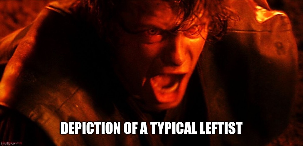 Anakin I Hate You | DEPICTION OF A TYPICAL LEFTIST | image tagged in anakin i hate you | made w/ Imgflip meme maker