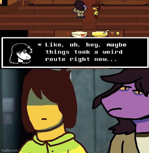 "Say that again?" | image tagged in say that again,deltarune,susie,kris,weird route,not my art | made w/ Imgflip meme maker