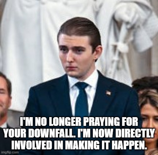 I'M NO LONGER PRAYING FOR YOUR DOWNFALL. I'M NOW DIRECTLY INVOLVED IN MAKING IT HAPPEN. | image tagged in downfall | made w/ Imgflip meme maker