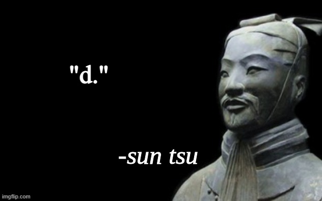 sun tsu fake quote | "d." | image tagged in sun tsu fake quote | made w/ Imgflip meme maker
