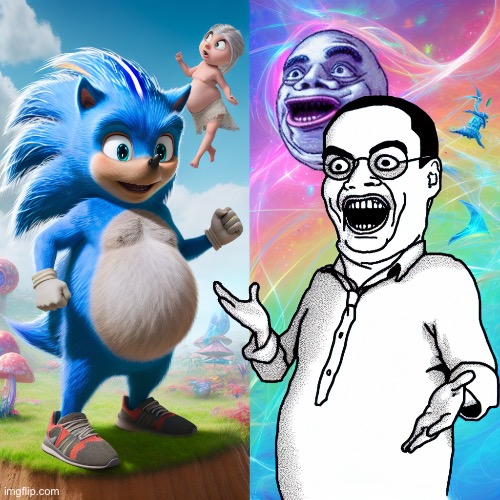 sonic pregnant soyjack | image tagged in sonic pregnant soyjack | made w/ Imgflip meme maker