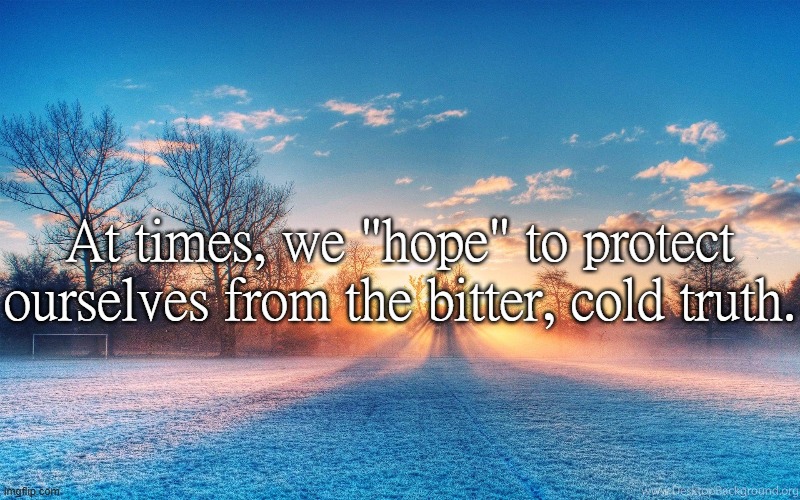 At times, we "hope" to protect ourselves from the bitter, cold truth. | made w/ Imgflip meme maker