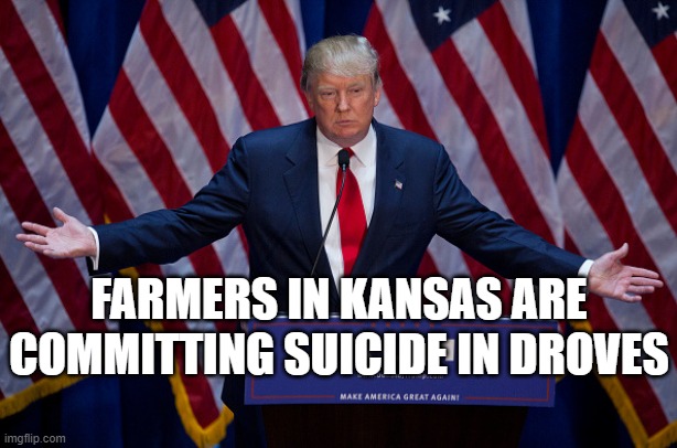 Winning! | FARMERS IN KANSAS ARE COMMITTING SUICIDE IN DROVES | image tagged in donald trump | made w/ Imgflip meme maker