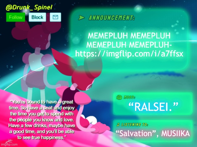 PLUG THIS TO THE UNDERSTREAM. | MEMEPLUH MEMEPLUH MEMEPLUH MEMEPLUH- https://imgflip.com/i/a7ffsx; “RALSEI.”; “Salvation”, MUSIIKA | image tagged in yuuka of topic | made w/ Imgflip meme maker