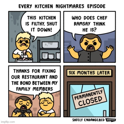 image tagged in kitchen nightmares,episode,gordon ramsay,restaurant,closed,so true | made w/ Imgflip meme maker
