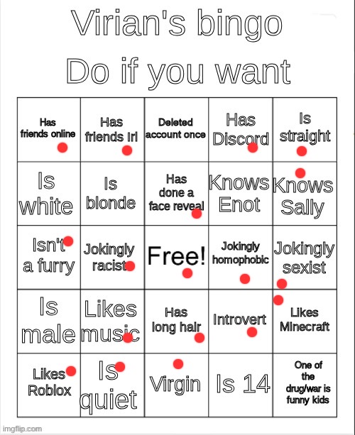 Virian's bingo | image tagged in virian's bingo | made w/ Imgflip meme maker