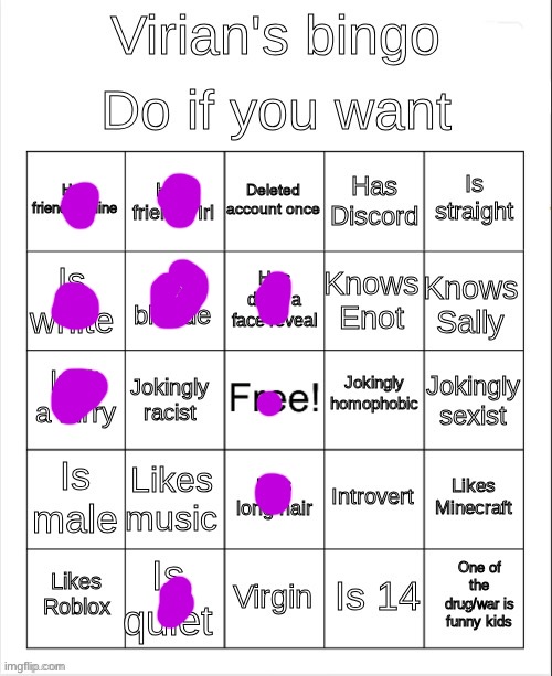 Virian's bingo | image tagged in virian's bingo | made w/ Imgflip meme maker