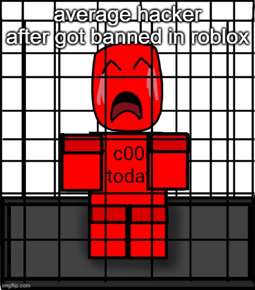roblox hacker | average hacker after got banned in roblox | image tagged in c00lkidd in jail | made w/ Imgflip meme maker