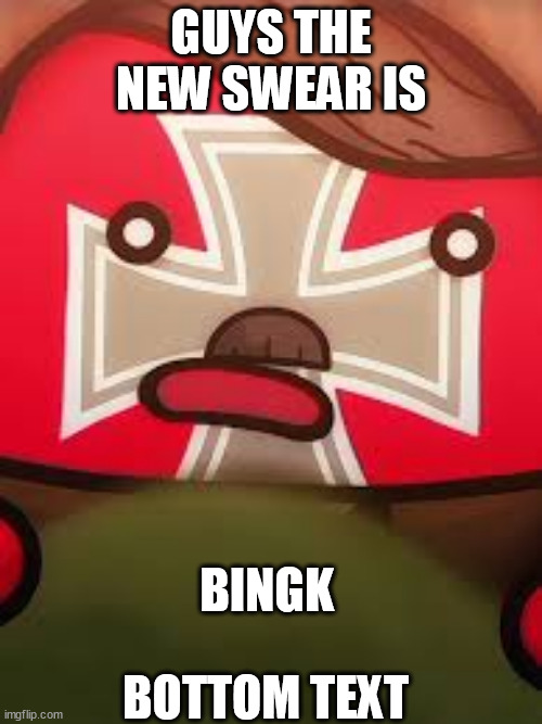 bingk is a new swear | GUYS THE NEW SWEAR IS; BINGK; BOTTOM TEXT | image tagged in bingk,swear | made w/ Imgflip meme maker