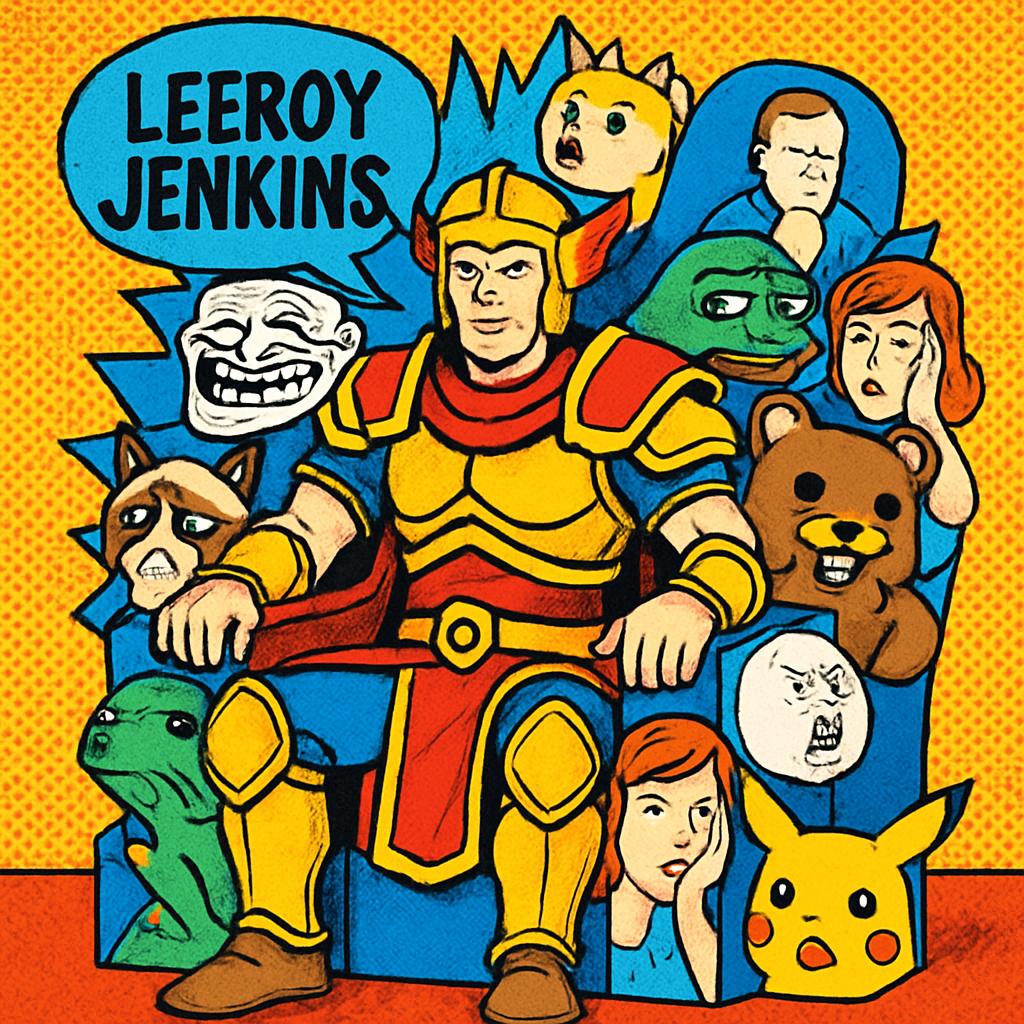 leeroy jenkins sitting on a throne of the greatest memes of the Blank Meme Template