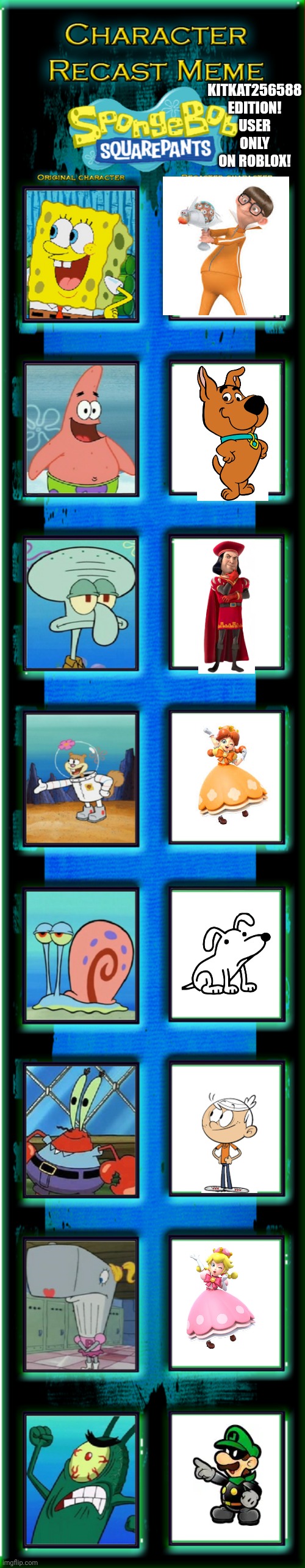 Spongebob Recast!!! | KITKAT256588 EDITION! USER ONLY ON ROBLOX! | image tagged in spongebob recast | made w/ Imgflip meme maker
