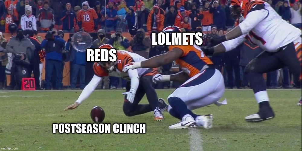 mlb | LOLMETS; REDS; POSTSEASON CLINCH | image tagged in mccarron fumble | made w/ Imgflip meme maker