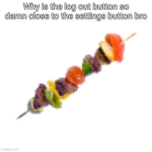 kebab | Why is the log out button so damn close to the settings button bro | image tagged in kebab | made w/ Imgflip meme maker