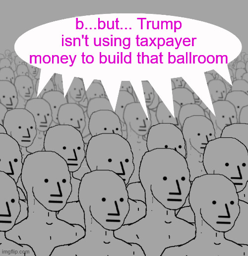 npc-crowd | b...but... Trump isn't using taxpayer money to build that ballroom | image tagged in npc-crowd | made w/ Imgflip meme maker