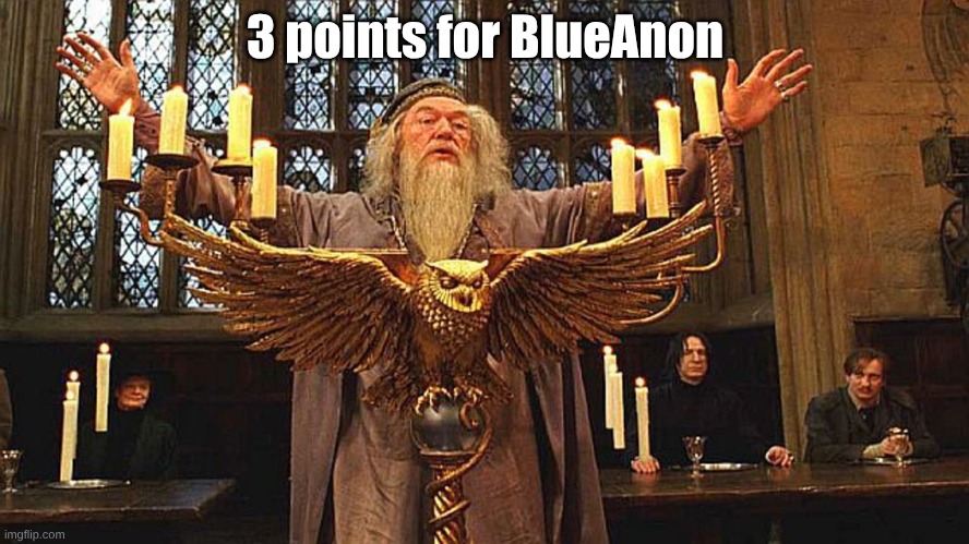 100 Points to Gryffindor | 3 points for BlueAnon | image tagged in 100 points to gryffindor | made w/ Imgflip meme maker