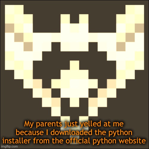 But it's fine now | My parents just yelled at me because I downloaded the python installer from the official python website | image tagged in cheze icon temp | made w/ Imgflip meme maker