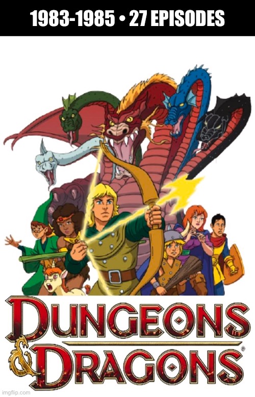 Based on the legendary role-playing game… | 1983-1985 • 27 EPISODES | image tagged in cartoons,dungeons and dragons,fantasy,good vs evil,magic | made w/ Imgflip meme maker