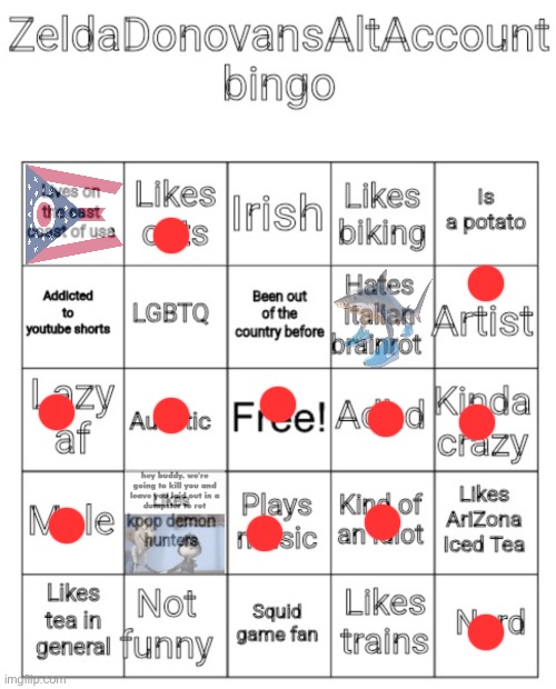 ZeldaDonovansAltAccount bingo | image tagged in zeldadonovansaltaccount bingo | made w/ Imgflip meme maker