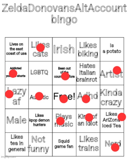 ZeldaDonovansAltAccount bingo | image tagged in zeldadonovansaltaccount bingo | made w/ Imgflip meme maker