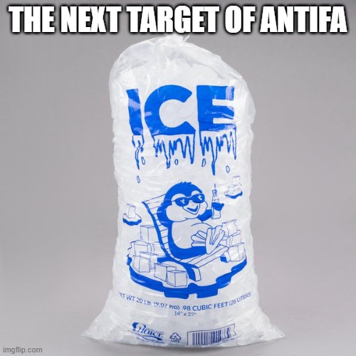Bag of ice | THE NEXT TARGET OF ANTIFA | image tagged in bag of ice | made w/ Imgflip meme maker