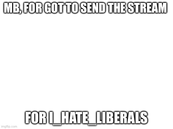 Link is in comments | MB, FOR GOT TO SEND THE STREAM; FOR I_HATE_LIBERALS | image tagged in liberals,liberal logic,stupid liberals | made w/ Imgflip meme maker