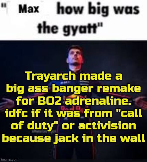 jack wall | Trayarch made a big ass banger remake for BO2 adrenaline. idfc if it was from "call of duty" or activision because jack in the wall | image tagged in max how big was the gyatt | made w/ Imgflip meme maker