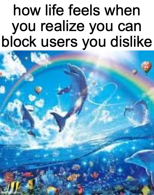 How life feels when: | how life feels when you realize you can block users you dislike | image tagged in how life feels when | made w/ Imgflip meme maker