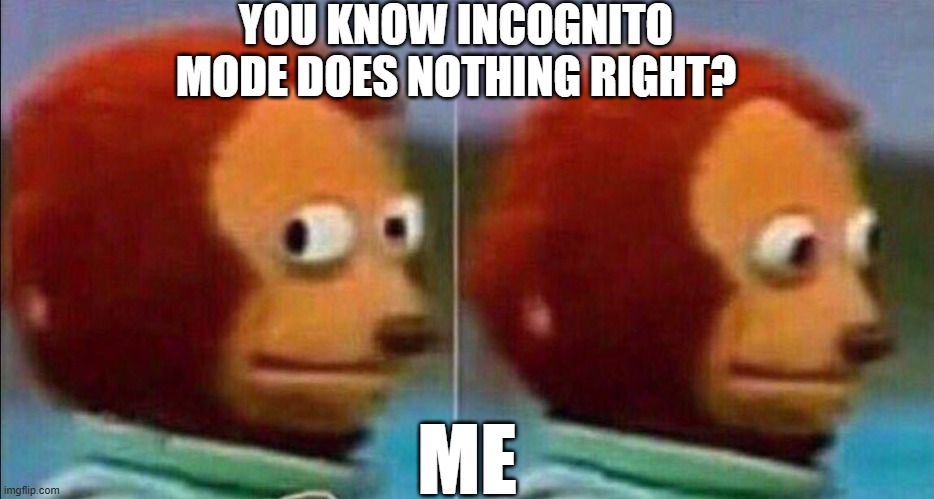 Um... | YOU KNOW INCOGNITO MODE DOES NOTHING RIGHT? ME | image tagged in monkey looking away,search history,realization,doomed | made w/ Imgflip meme maker