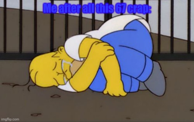 Fetal Position Homustard | Me after all this 67 crap: | image tagged in fetal position homer,crazy world we live in,isnt it | made w/ Imgflip meme maker