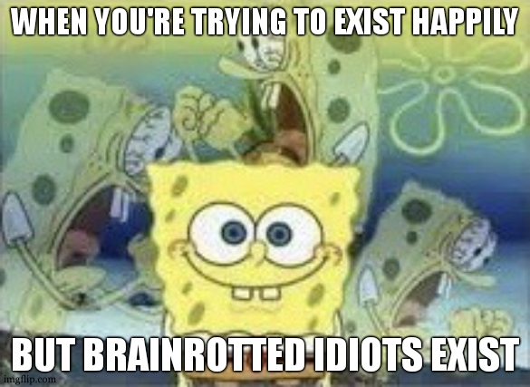 I hate those people | WHEN YOU'RE TRYING TO EXIST HAPPILY; BUT BRAINROTTED IDIOTS EXIST | image tagged in spongebob internal screaming,my life in a nutshell | made w/ Imgflip meme maker