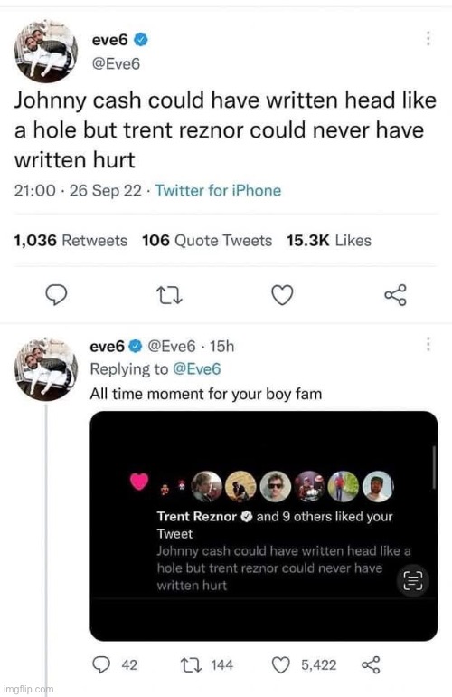 Johnny Cash And Trent Reznor | image tagged in hurt,johnny cash | made w/ Imgflip meme maker