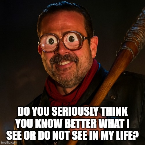 DO YOU SERIOUSLY THINK YOU KNOW BETTER WHAT I SEE OR DO NOT SEE IN MY LIFE? | made w/ Imgflip meme maker