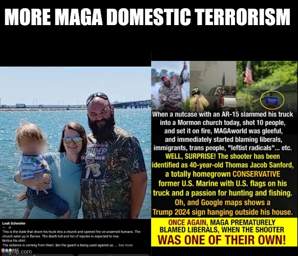 MAGA domestic terrorism | MORE MAGA DOMESTIC TERRORISM | image tagged in morman killer,maga | made w/ Imgflip meme maker