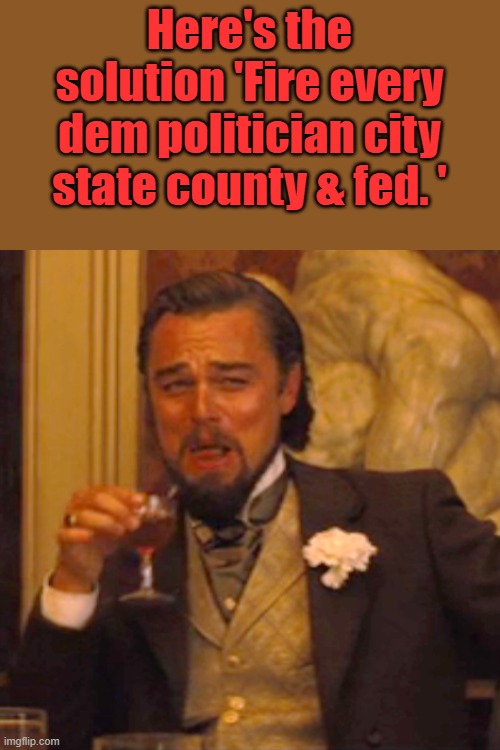 Simple isn't it. | Here's the solution 'Fire every dem politician city state county & fed. ' | image tagged in memes,laughing leo | made w/ Imgflip meme maker