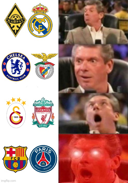 UEFA Champions League Matchweek 2 <3 | image tagged in mr mcmahon reaction,barcelona,chelsea,liverpool,champions league,sports | made w/ Imgflip meme maker