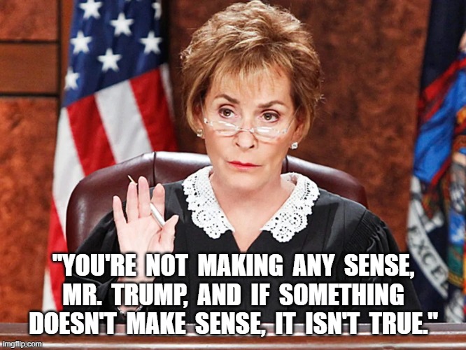 MAGA = Nonsense | "YOU'RE  NOT  MAKING  ANY  SENSE,  MR.  TRUMP,  AND  IF  SOMETHING  DOESN'T  MAKE  SENSE,  IT  ISN'T  TRUE." | image tagged in judge judy | made w/ Imgflip meme maker