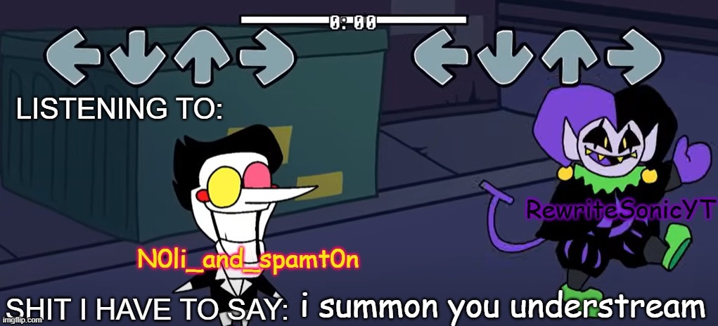 link in comments | i summon you understream | image tagged in rewrite and noil_spamton annoucement temp | made w/ Imgflip meme maker