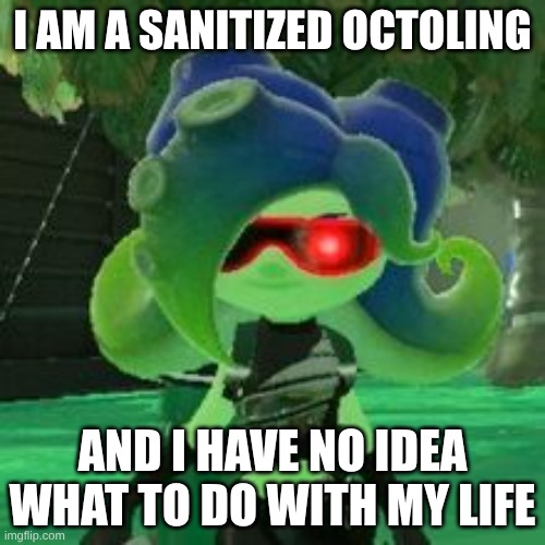 Sanitized Octoling Does What? | I AM A SANITIZED OCTOLING; AND I HAVE NO IDEA WHAT TO DO WITH MY LIFE | image tagged in sanitized octoling | made w/ Imgflip meme maker