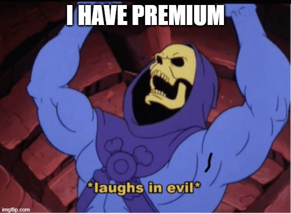 Laughs in evil | I HAVE PREMIUM | image tagged in laughs in evil | made w/ Imgflip meme maker